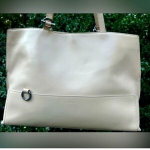 Furla Cream Leather Soft Pink Tote Bag